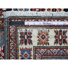 Load image into Gallery viewer, 2&#39;x6&#39;5&quot; Solitude Gray, Afghan Super Kazak, Hand Knotted Natural Dyes, Large Motifs, 100% Wool, Runner Oriental Rug FWR535836