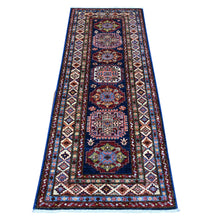 Load image into Gallery viewer, 2&#39;6&quot;x6&#39;4&quot; Delft Blue, Afghan Super Kazak Hand Knotted All Over Large Elements, All Wool, Vegetable Dyes, Short Runner Oriental Rug FWR535848