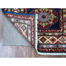 Load image into Gallery viewer, 2&#39;6&quot;x6&#39;4&quot; Delft Blue, Afghan Super Kazak Hand Knotted All Over Large Elements, All Wool, Vegetable Dyes, Short Runner Oriental Rug FWR535848