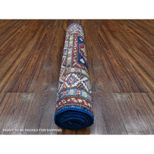 Load image into Gallery viewer, 2&#39;6&quot;x6&#39;4&quot; Delft Blue, Afghan Super Kazak Hand Knotted All Over Large Elements, All Wool, Vegetable Dyes, Short Runner Oriental Rug FWR535848