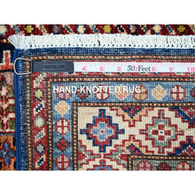 Load image into Gallery viewer, 2&#39;6&quot;x6&#39;4&quot; Delft Blue, Afghan Super Kazak Hand Knotted All Over Large Elements, All Wool, Vegetable Dyes, Short Runner Oriental Rug FWR535848