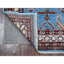 Load image into Gallery viewer, 2&#39;9&quot;x8&#39;8&quot; Copen Blue, Afghan Super Kazak Hand Knotted 100% Wool, Tribal And Geometric Medallions Design Vegetable Dyes Oriental Runner Rug FWR535866