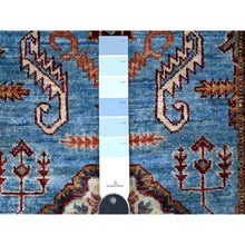 Load image into Gallery viewer, 2&#39;9&quot;x8&#39;8&quot; Copen Blue, Afghan Super Kazak Hand Knotted 100% Wool, Tribal And Geometric Medallions Design Vegetable Dyes Oriental Runner Rug FWR535866