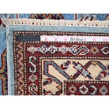 Load image into Gallery viewer, 2&#39;9&quot;x8&#39;8&quot; Copen Blue, Afghan Super Kazak Hand Knotted 100% Wool, Tribal And Geometric Medallions Design Vegetable Dyes Oriental Runner Rug FWR535866