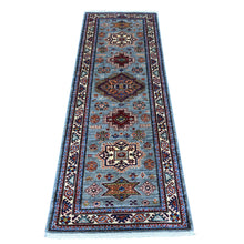 Load image into Gallery viewer, 2&#39;5&quot;x6&#39;10&quot; Whale Gray With Daisy White, Afghan Vegetable Dyes Tribal Elements All Over Super Kazak, Extra Soft Wool, Hand Knotted Runner Oriental Rug FWR535878