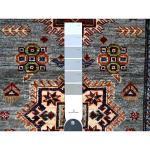 2'5"x6'10" Whale Gray With Daisy White, Afghan Vegetable Dyes Tribal Elements All Over Super Kazak, Extra Soft Wool, Hand Knotted Runner Oriental Rug FWR535878