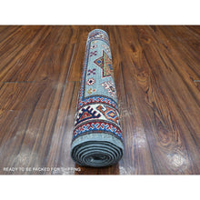 Load image into Gallery viewer, 2&#39;5&quot;x6&#39;10&quot; Whale Gray With Daisy White, Afghan Vegetable Dyes Tribal Elements All Over Super Kazak, Extra Soft Wool, Hand Knotted Runner Oriental Rug FWR535878