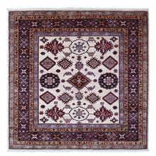 Load image into Gallery viewer, 6&#39;x6&#39; White Pepper, Soft And Velvety Wool Super Kazak Geometric Patterns Afghan Hand Knotted Vegetable Dyes Square Oriental Rug FWR535968