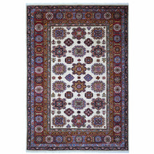 Load image into Gallery viewer, 6&#39;1&quot;x8&#39;8&quot; Chantilly Lace White, Afghan Super Kazak, Natural Wool, Tribal And Geometric Medallions, Vegetable Dyes Hand Knotted Oriental Rug FWR535974