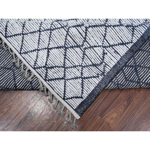 9'1"x12'4" Spare White and Shingle Gray, Moroccan Weave Marmoucha With All Over Criss Cross Pattern, Hand Knotted Tone On Tone Natural Dyes, 100% Wool, Oriental Rug FWR536004