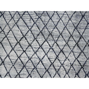 9'1"x12'4" Spare White and Shingle Gray, Moroccan Weave Marmoucha With All Over Criss Cross Pattern, Hand Knotted Tone On Tone Natural Dyes, 100% Wool, Oriental Rug FWR536004