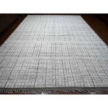 Load image into Gallery viewer, 12&#39;2&quot;x15&#39;9&quot; Gesso White, Beni Ourain Moroccan Weave, Vegetable Dyes, Hand Knotted Vertical Line Pattern, Extra Soft Wool, Oversized Oriental Rug FWR536010