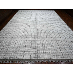 12'2"x15'9" Gesso White, Beni Ourain Moroccan Weave, Vegetable Dyes, Hand Knotted Vertical Line Pattern, Extra Soft Wool, Oversized Oriental Rug FWR536010