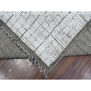 12'2"x15'9" Gesso White, Beni Ourain Moroccan Weave, Vegetable Dyes, Hand Knotted Vertical Line Pattern, Extra Soft Wool, Oversized Oriental Rug FWR536010