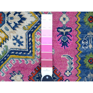 5'x6'9" Thulian Pink, Hand Knotted Caucasian Design, Colorful And Vibrant Fusion Kazak, Pure Wool, Oriental Rug FWR536028