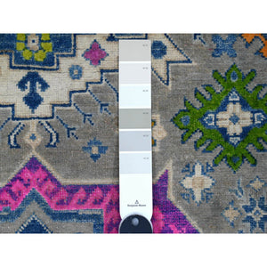 5'x6'8" Thunder Gray, Hand Knotted Velvety Wool, All Over Vibrant Caucasian Design, Fusion Kazak, Oriental Rug FWR536052