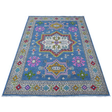 Load image into Gallery viewer, 5&#39;x6&#39;5&quot; Air Superiority Blue, Pure And Shiny Wool, Caucasian Design With Large Centre Geometric Medallion, Hand Knotted, Fusion Kazak, Oriental Rug FWR536058