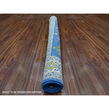 Load image into Gallery viewer, 5&#39;x6&#39;5&quot; Air Superiority Blue, Pure And Shiny Wool, Caucasian Design With Large Centre Geometric Medallion, Hand Knotted, Fusion Kazak, Oriental Rug FWR536058