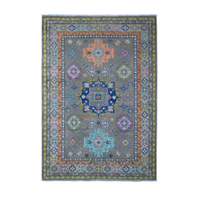 Load image into Gallery viewer, 6&#39;x8&#39;5&quot; Battleship Gray, All Over Caucasian Design, Hand Knotted, Soft And Velvety Wool, Colorful Fusion Kazak, Oriental Rug FWR536064