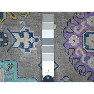 6'x8'5" Battleship Gray, All Over Caucasian Design, Hand Knotted, Soft And Velvety Wool, Colorful Fusion Kazak, Oriental Rug FWR536064