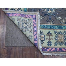 Load image into Gallery viewer, 5&#39;6&quot;x7&#39;7&quot; Dark Silver Gray, Hand Knotted Soft And Vibrant Wool, Colorful Caucasian Design, Fusion Kazak Oriental Rug FWR536070