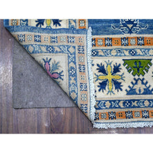 Load image into Gallery viewer, 5&#39;5&quot;x7&#39;9&quot; Chelsea Blue, Fusion Kazak With Soft And Shiny Wool, Colorful And Vibrant Caucasian Design, Hand Knotted Oriental Rug FWR536088