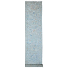 Load image into Gallery viewer, 3&#39;1&quot;x19&#39;10&quot; Gainsboro Gray, Hand Knotted Angora Oushak, Afghan Wool Weft, Vegetable Dyes, All Over Village Floral Design, Oversized Oriental Runner Rug FWR536148