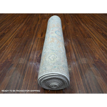 Load image into Gallery viewer, 3&#39;1&quot;x19&#39;10&quot; Gainsboro Gray, Hand Knotted Angora Oushak, Afghan Wool Weft, Vegetable Dyes, All Over Village Floral Design, Oversized Oriental Runner Rug FWR536148