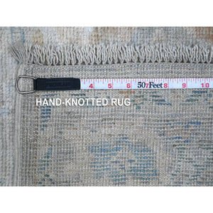 3'1"x19'10" Gainsboro Gray, Hand Knotted Angora Oushak, Afghan Wool Weft, Vegetable Dyes, All Over Village Floral Design, Oversized Oriental Runner Rug FWR536148