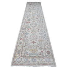 Load image into Gallery viewer, 3&#39;x13&#39;6&quot; Alabaster White, Extra Soft Wool Foundation, Hand Knotted, Rural Medallions All Over Design, Natural Dyes, Runner Angora Oushak, Oriental Rug FWR536160