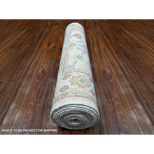 Load image into Gallery viewer, 3&#39;x13&#39;6&quot; Alabaster White, Extra Soft Wool Foundation, Hand Knotted, Rural Medallions All Over Design, Natural Dyes, Runner Angora Oushak, Oriental Rug FWR536160