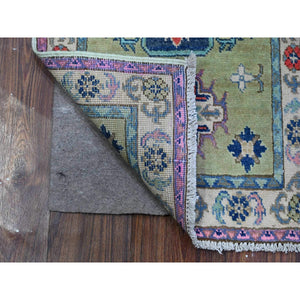 1'9"x3' Sage Green, All Wool With Colorful Caucasian Design, Fusion Kazak, Hand Knotted Mat Oriental Rug FWR536304