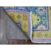 Load image into Gallery viewer, 2&#39;1&quot;x2&#39;6&quot; Medium Sapphire Blue, Vibrant Wool, Hand Knotted Caucasian Design, Fusion Kazak, Oriental Mat Rug FWR536328