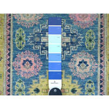 Load image into Gallery viewer, 2&#39;1&quot;x2&#39;6&quot; Medium Sapphire Blue, Vibrant Wool, Hand Knotted Caucasian Design, Fusion Kazak, Oriental Mat Rug FWR536328