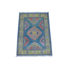 Load image into Gallery viewer, 2&#39;x2&#39;8&quot; Bdazzled Blue, Hand Knotted Organic Wool, Caucasian Medallion Design, Fusion Kazak, Mat Oriental Rug FWR536334