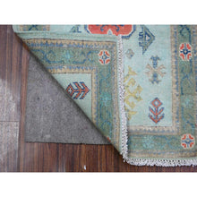 Load image into Gallery viewer, 2&#39;1&quot;x3&#39; Uranian Blue, Caucasian Design Fusion Kazak, Hand Knotted With Soft And Velvety Wool, Mat Oriental Rug FWR536352