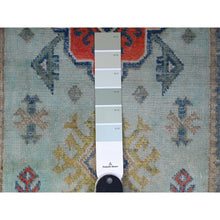 Load image into Gallery viewer, 2&#39;1&quot;x3&#39; Uranian Blue, Caucasian Design Fusion Kazak, Hand Knotted With Soft And Velvety Wool, Mat Oriental Rug FWR536352