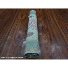 Load image into Gallery viewer, 2&#39;1&quot;x3&#39; Uranian Blue, Caucasian Design Fusion Kazak, Hand Knotted With Soft And Velvety Wool, Mat Oriental Rug FWR536352