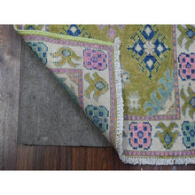 Load image into Gallery viewer, 2&#39;x3&#39;2&quot; Fresh Olive Green, Vibrant Wool Hand Knotted, Caucasian Design With Flower Medallions, Bright Fusion Kazak, Mat Oriental Rug FWR536370