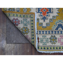 Load image into Gallery viewer, 2&#39;7&quot;x4&#39;4&quot; Dijon Gold, Hand Knotted With Caucasian Design, Velvety Wool, Colorful Fusion Kazak, Oriental Rug FWR536382