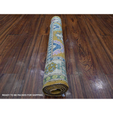 Load image into Gallery viewer, 2&#39;7&quot;x4&#39;4&quot; Dijon Gold, Hand Knotted With Caucasian Design, Velvety Wool, Colorful Fusion Kazak, Oriental Rug FWR536382