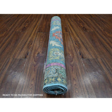 Load image into Gallery viewer, 3&#39;2&quot;x4&#39;10&quot; Air Force Blue, Colorful Caucasian Design, Fusion Kazak, Hand Knotted Natural Wool, Oriental Rug FWR536388