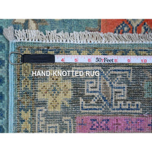 Load image into Gallery viewer, 3&#39;2&quot;x4&#39;10&quot; Air Force Blue, Colorful Caucasian Design, Fusion Kazak, Hand Knotted Natural Wool, Oriental Rug FWR536388