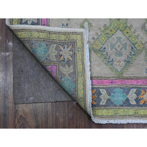 3'2"x4'8" Silk Gray, Soft And Shiny Wool, Hand Knotted, Caucasian Design, Colorful Fusion Kazak, Oriental Rug FWR536394