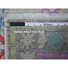 Load image into Gallery viewer, 3&#39;2&quot;x4&#39;8&quot; Silk Gray, Soft And Shiny Wool, Hand Knotted, Caucasian Design, Colorful Fusion Kazak, Oriental Rug FWR536394