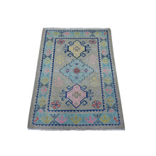 Load image into Gallery viewer, 2&#39;10&quot;x4&#39; Thunder Gray, Colorful Caucasian All Over Design, Hand Knotted Fusion Kazak, Pure And Soft Wool, Oriental Rug FWR536400