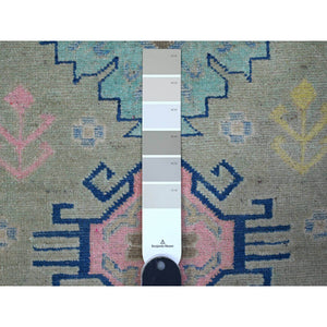 2'10"x4' Thunder Gray, Colorful Caucasian All Over Design, Hand Knotted Fusion Kazak, Pure And Soft Wool, Oriental Rug FWR536400