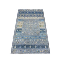 Load image into Gallery viewer, 3&#39;2&quot;x4&#39;10&quot; Shadow Gray, Fine Kashkuli Gabbeh with Extra Soft Wool, Hand Knotted Small Animals and Human Figurines, Vegetable Dyes, Oriental Rug FWR536442