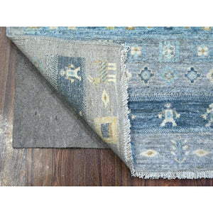 3'2"x4'10" Shadow Gray, Fine Kashkuli Gabbeh with Extra Soft Wool, Hand Knotted Small Animals and Human Figurines, Vegetable Dyes, Oriental Rug FWR536442