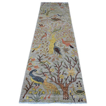 Load image into Gallery viewer, 2&#39;9&quot;x9&#39;8&quot; Matte Silver Gray, Hand Knotted, Vegetable Dyes, High Grade Wool, Afghan Peshawar with Birds of Paradise Design, Runner Oriental Rug FWR536478